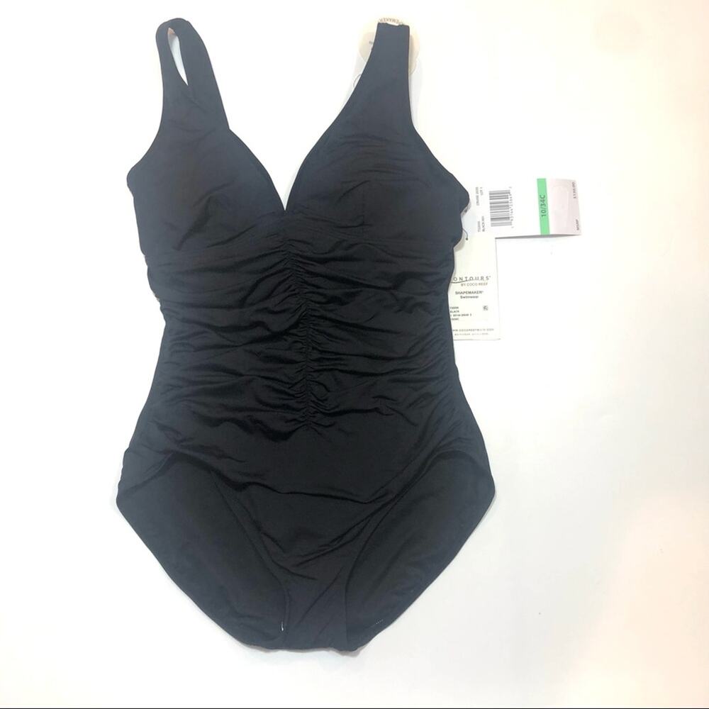 Coco Reef Black shirred v neck one piece swimsuit Size 10 - Picture 3 of 7